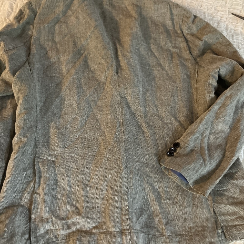 Frank & Oak Rue St-Viateur Blazer Mens 46 Fairmont Fit Gray Linen Herringbone - Picture 6 of 8